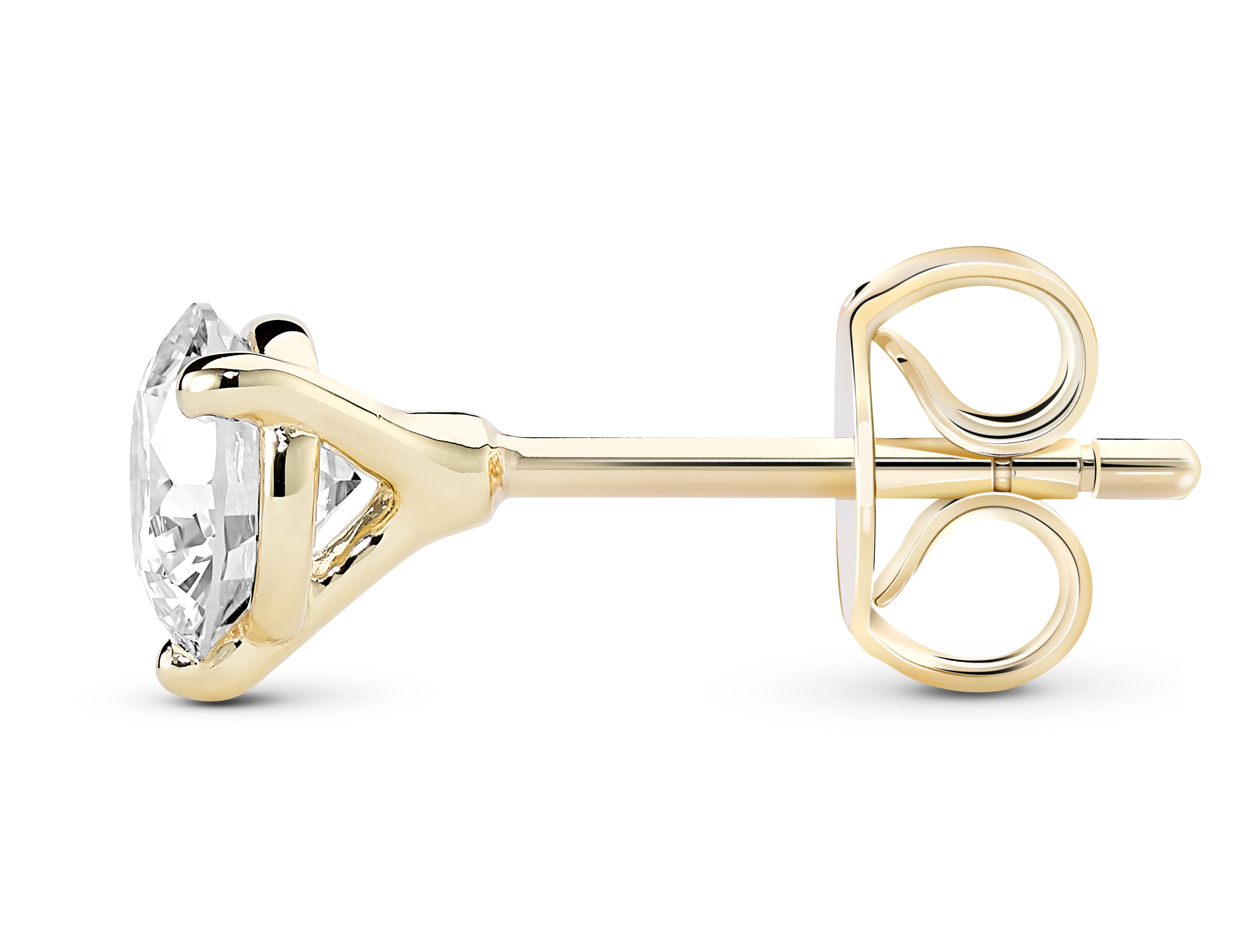 Side view of 14k yellow gold earring butterfly back